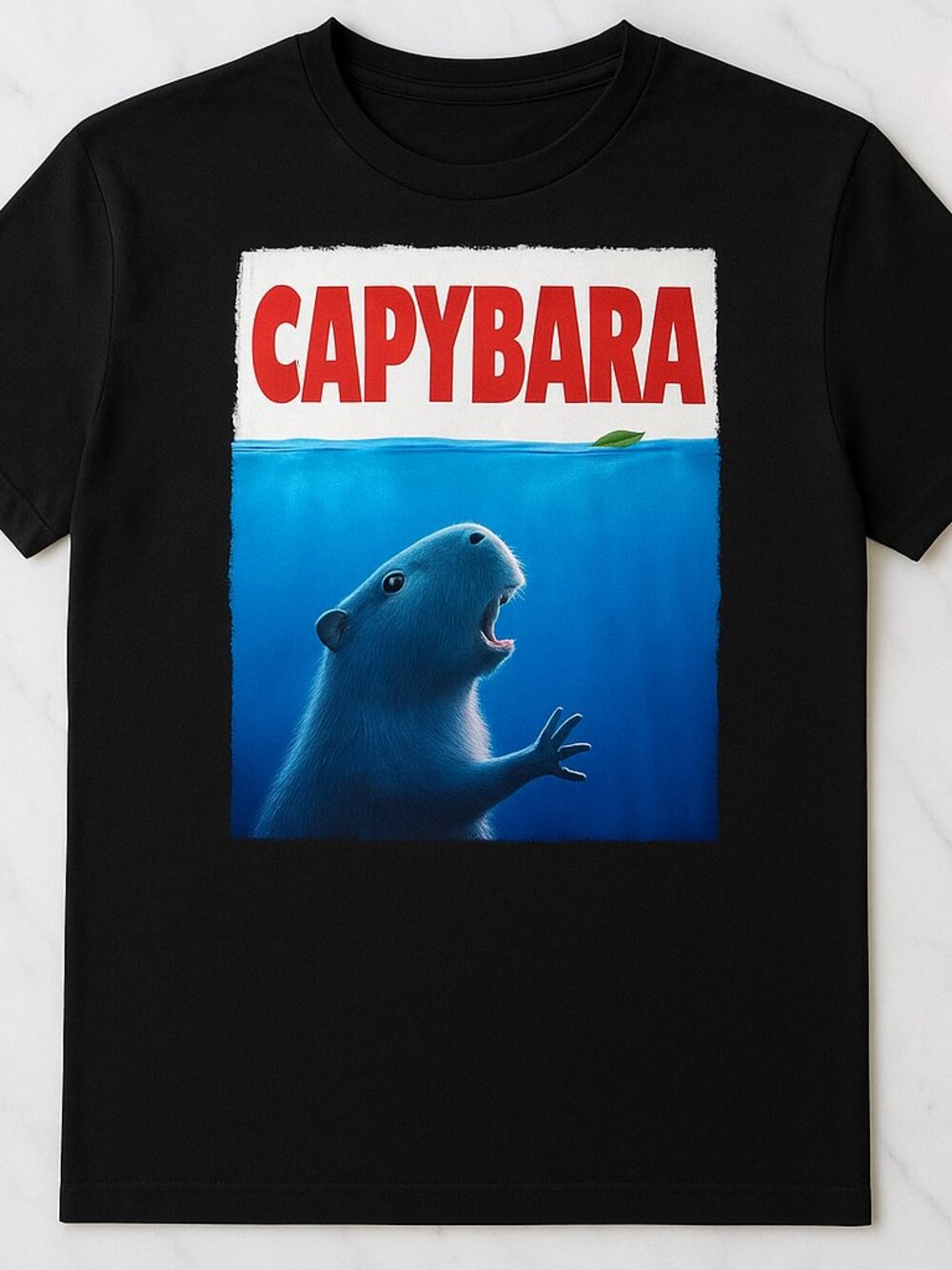 Funny Capybara Underwater Graphic T-Shirt, Cute Animal Meme Tee, Black Unisex